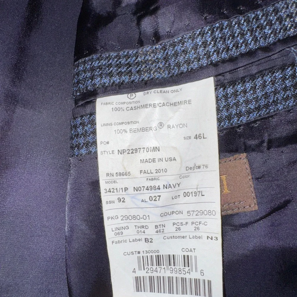Napoli di Nordstrom Loro Piana 46L Cashmere Blazer‎ Blue Plaid Sport Coat  Mens